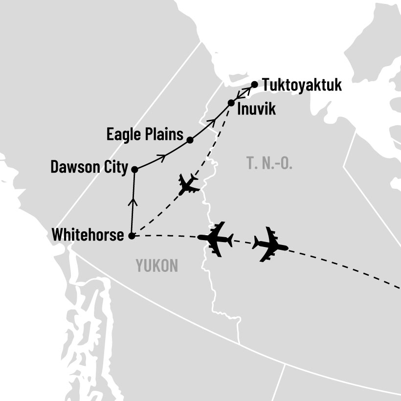 Le Yukon et l'autoroute Dempster jusqu'au Cercle Arctique map