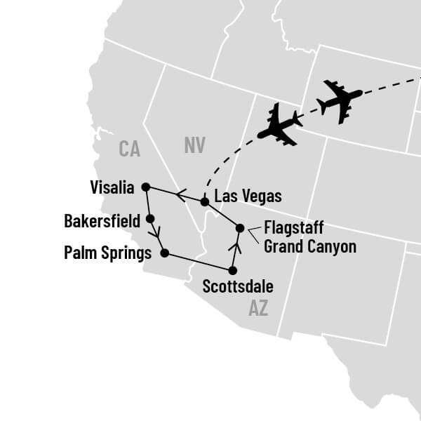 Arizona, Californie et les parcs nationaux map
