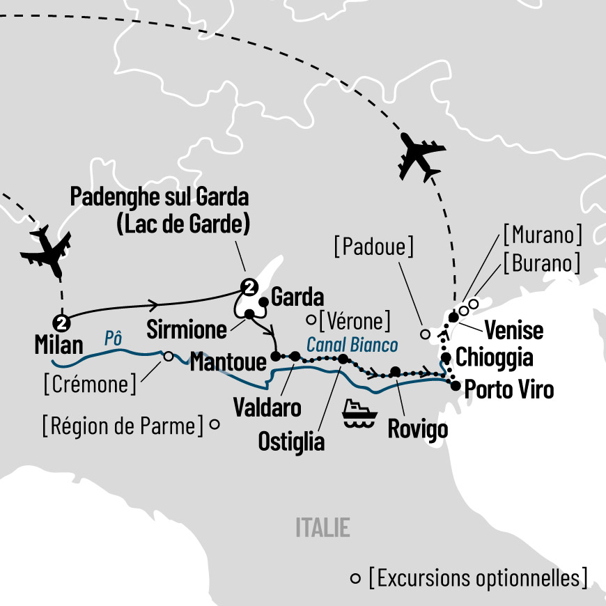 Circuit et croisière en Italie du Nord map