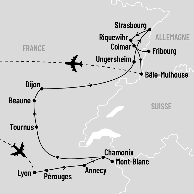 De Lyon à l'Alsace, l'Est de la France map