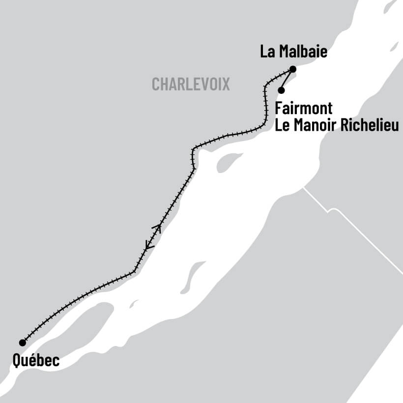 Escapade de rêve dans Charlevoix: le Train de Charlevoix et Fairmont le Manoir Richelieu map
