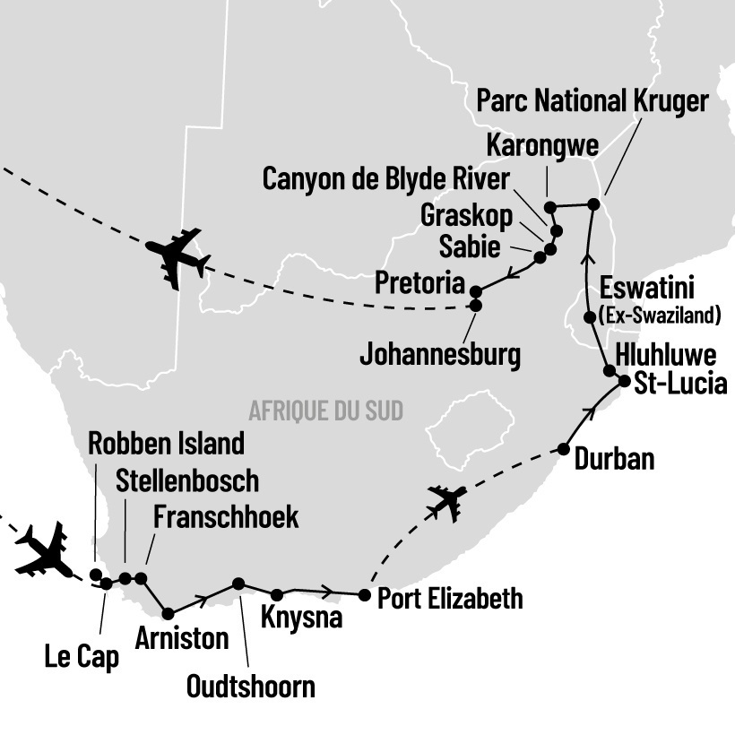 Immersion en Afrique du Sud, la nation arc-en-ciel map