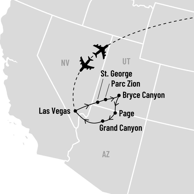 Las Vegas et les parcs nationaux américains map