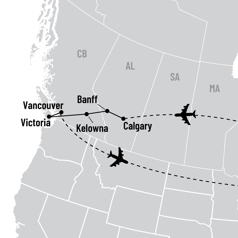 Ouest canadien et vignobles de l'Okanagan map