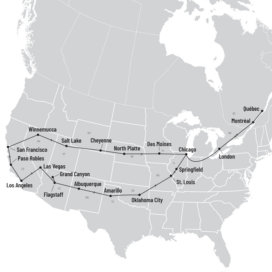 Route 66 : la conquête de l’Ouest américain, de Chicago à la Californie map