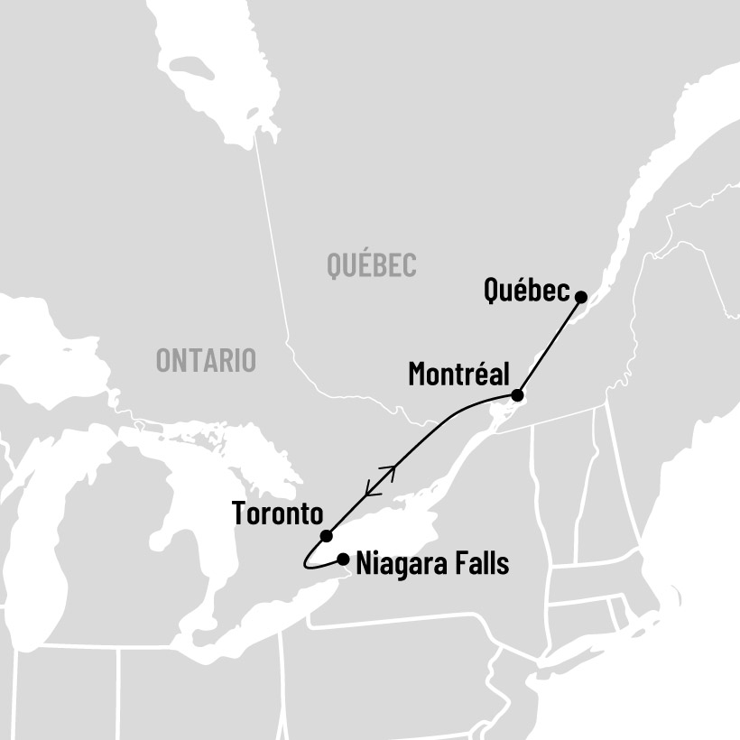 De Toronto à Niagara: Entre ville et chutes majestueuses map