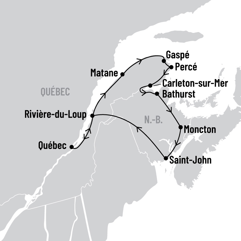 Le tour de la Gaspésie et du Nouveau-Brunswick map