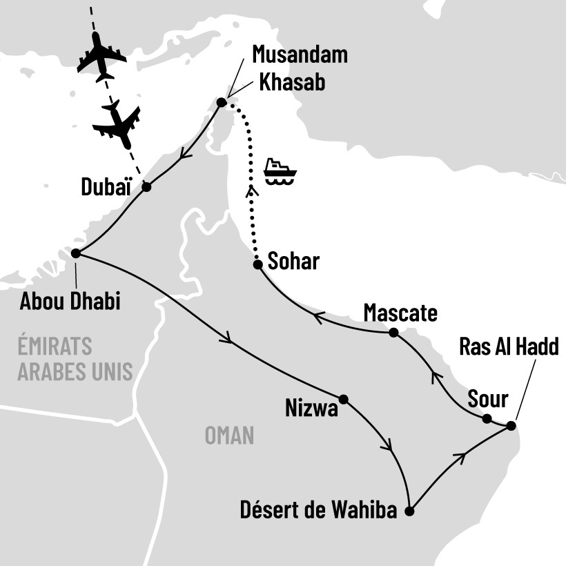 Trésors des Émirats arabes unis et d'Oman map