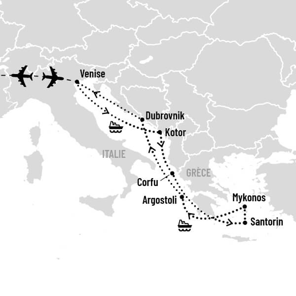 Venise, îles grecques et Croatie map