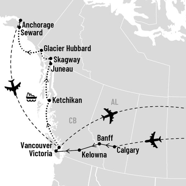Croisière en Alaska et circuit dans l'Ouest canadien map