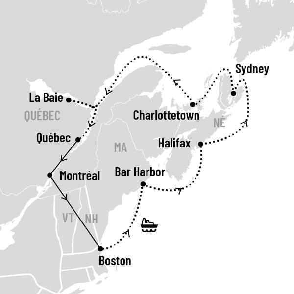 Croisière de Boston à Québec map