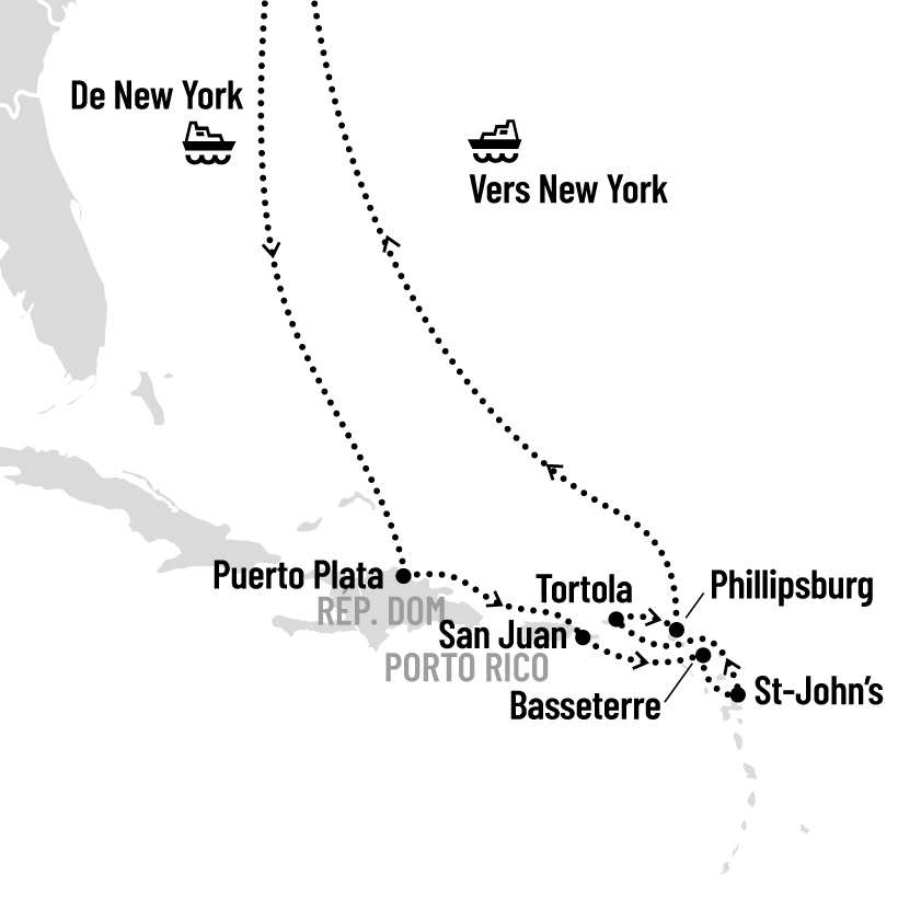 Croisière dans les Caraïbes de l'Est map