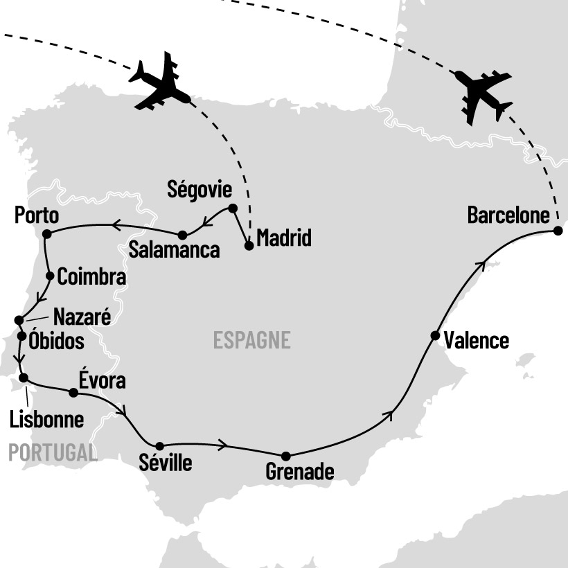Grand tour de l’Espagne et du Portugal map