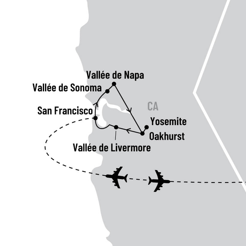 Vignobles et randonnées en Californie map