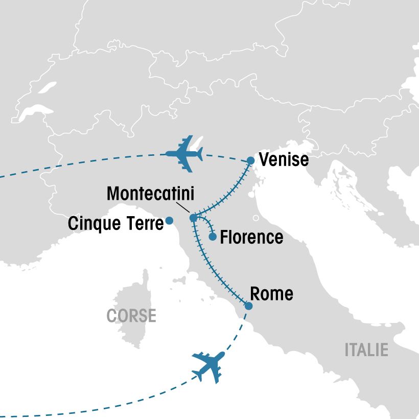 Rome, Florence et Venise en train map