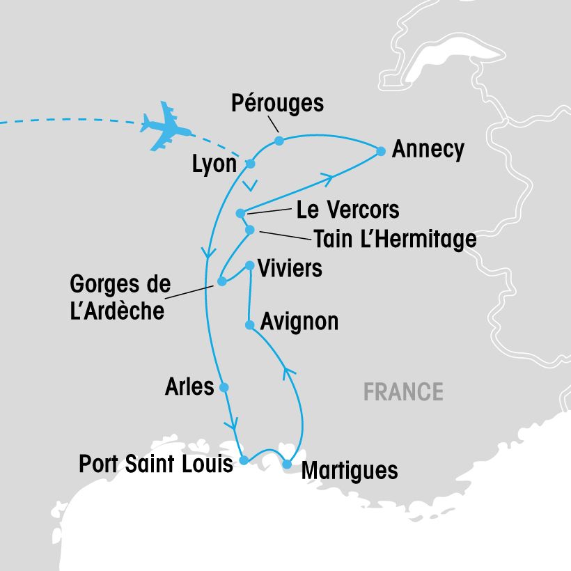 Croisière sur le Rhône provençal et Lyon map