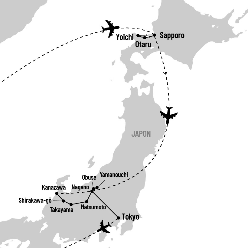 Le Japon au fil des saison: Festival de neige de Sapporo, Hokkaido et Alpes japonaises map