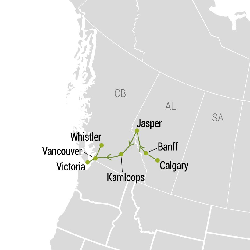 Escapade dans l’Ouest canadien en train panoramique map