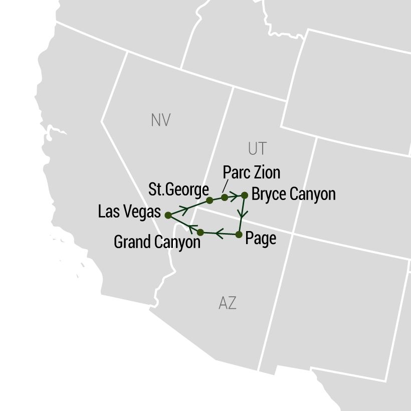 Las Vegas et les parcs américains map