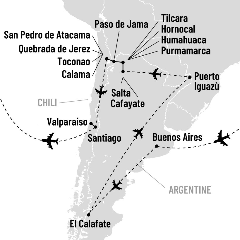 Argentine et Chili, terres des Andes map