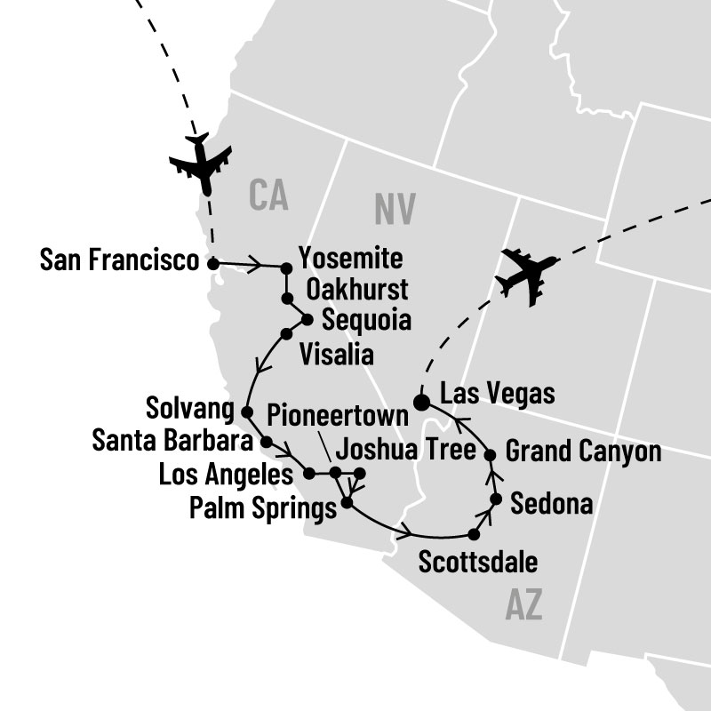 Les parcs nationaux de l'Arizona et de la Californie map