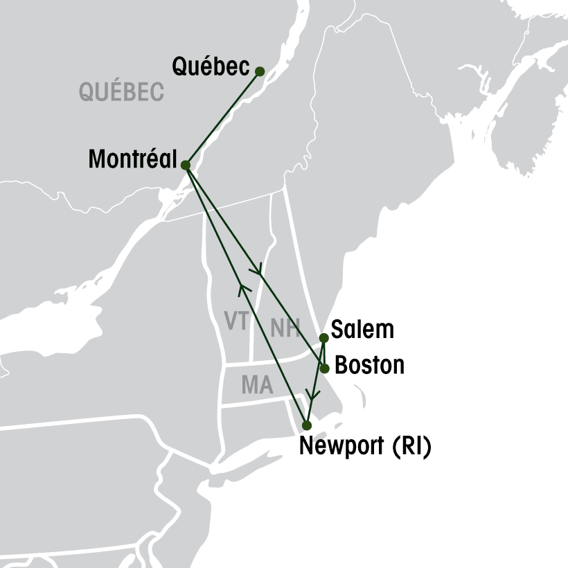 Boston, Salem et les châteaux de la Nouvelle-Angleterre map