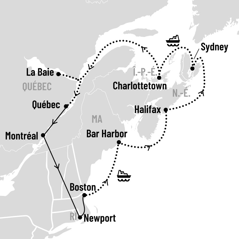 Châteaux de la Nouvelle-Angleterre et croisière de Boston à Québec map