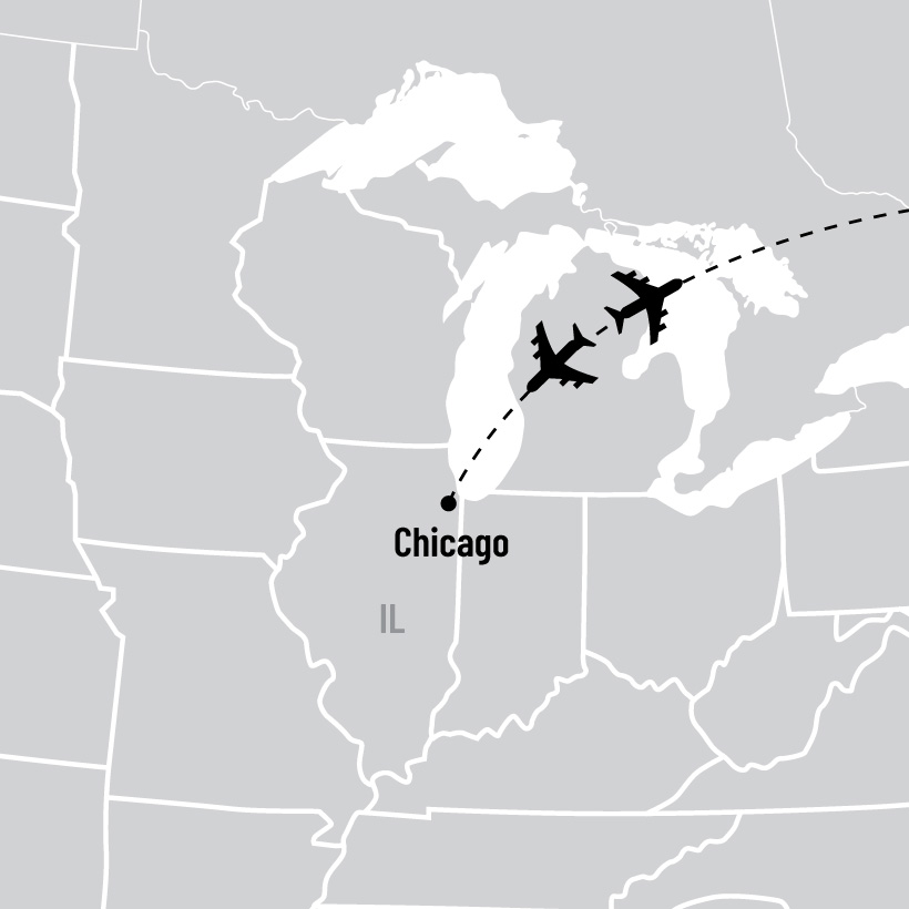 Chicago à la St-Patrick's en avion map