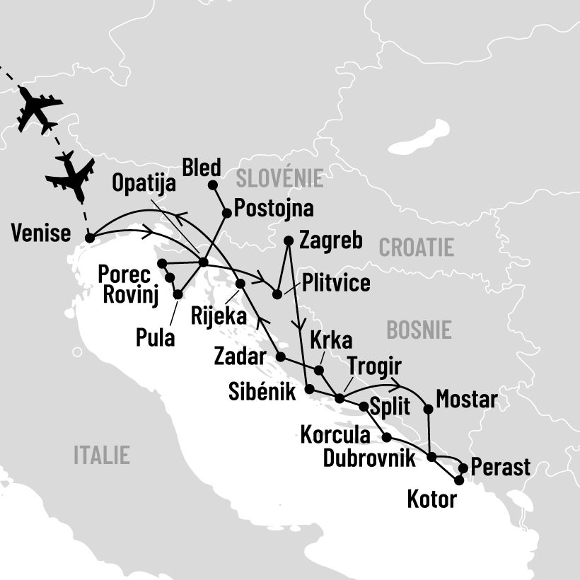 Croatie, Slovénie, Bosnie et Monténégro map