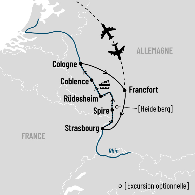 Féérie de Noël en croisière sur le Rhin map