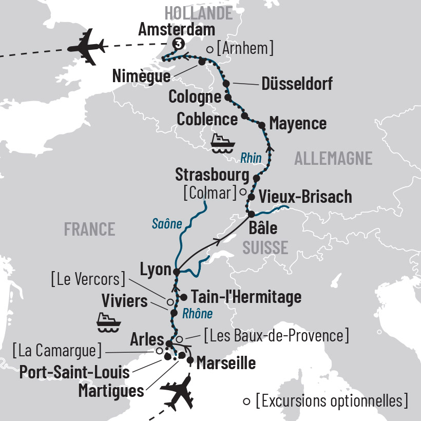 Croisière d'Arles à Amsterdam map