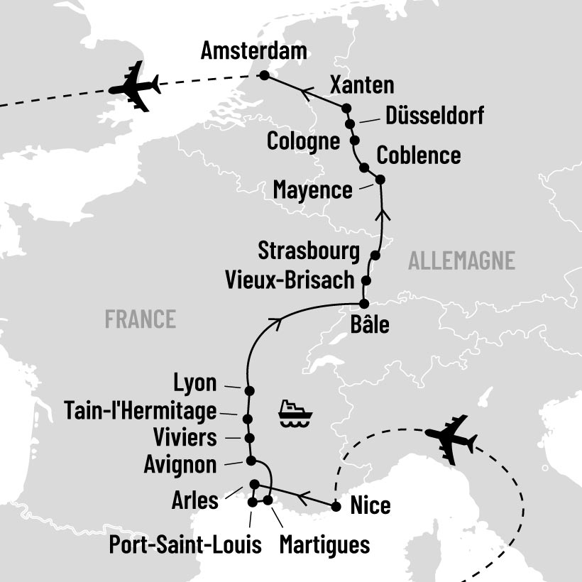 Croisière d'Arles à Amsterdam map