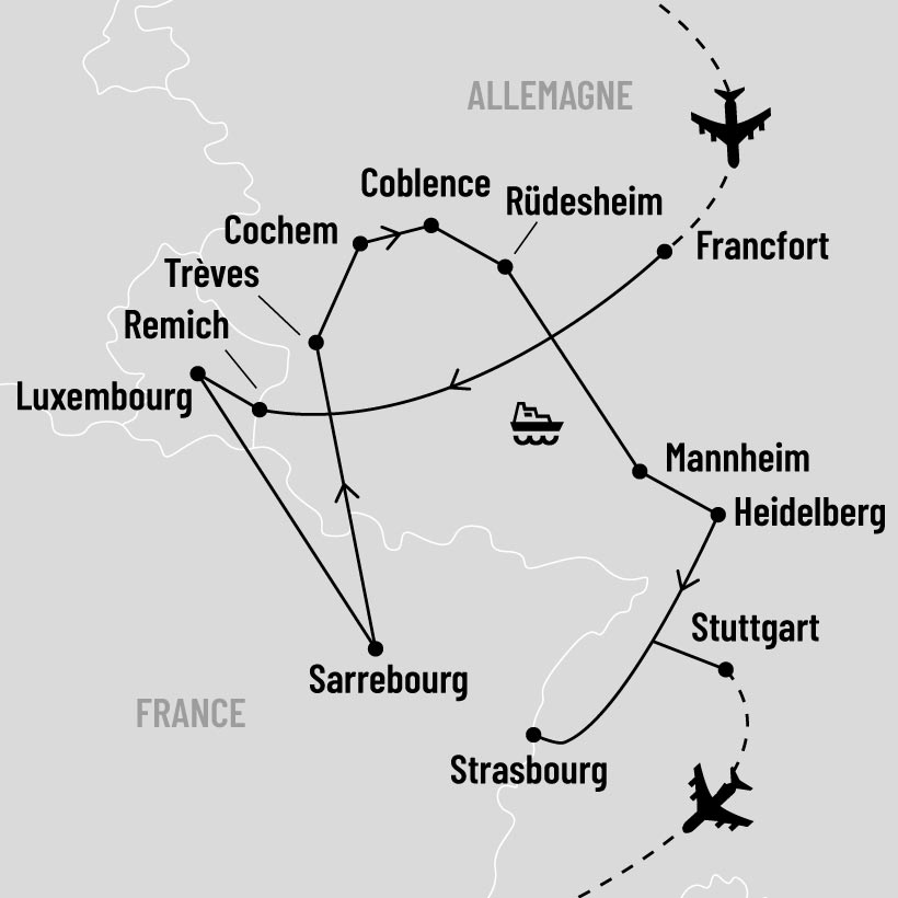 Croisière randonnée dans la vallée du Rhin map
