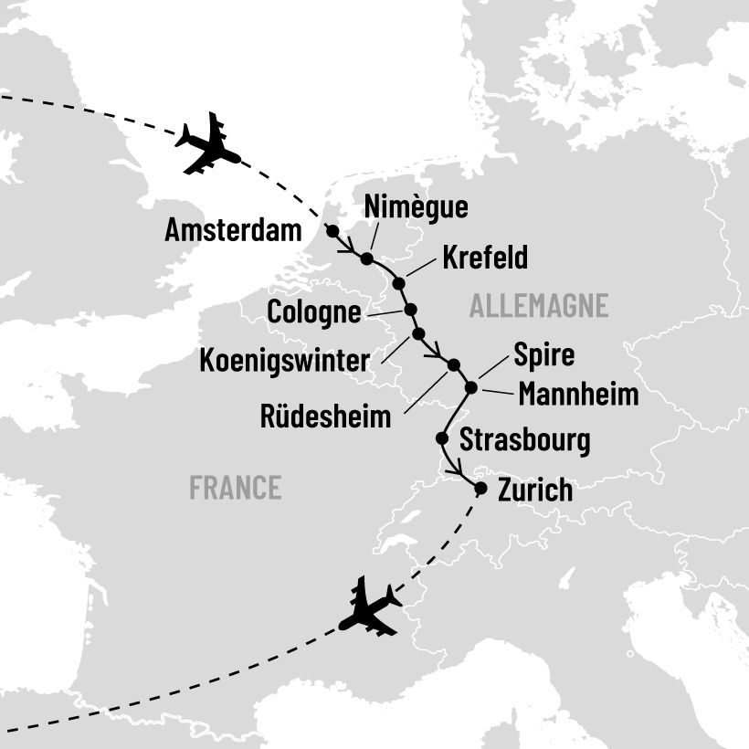 Croisière sur le Rhin de la Hollande à l'Allemagne map