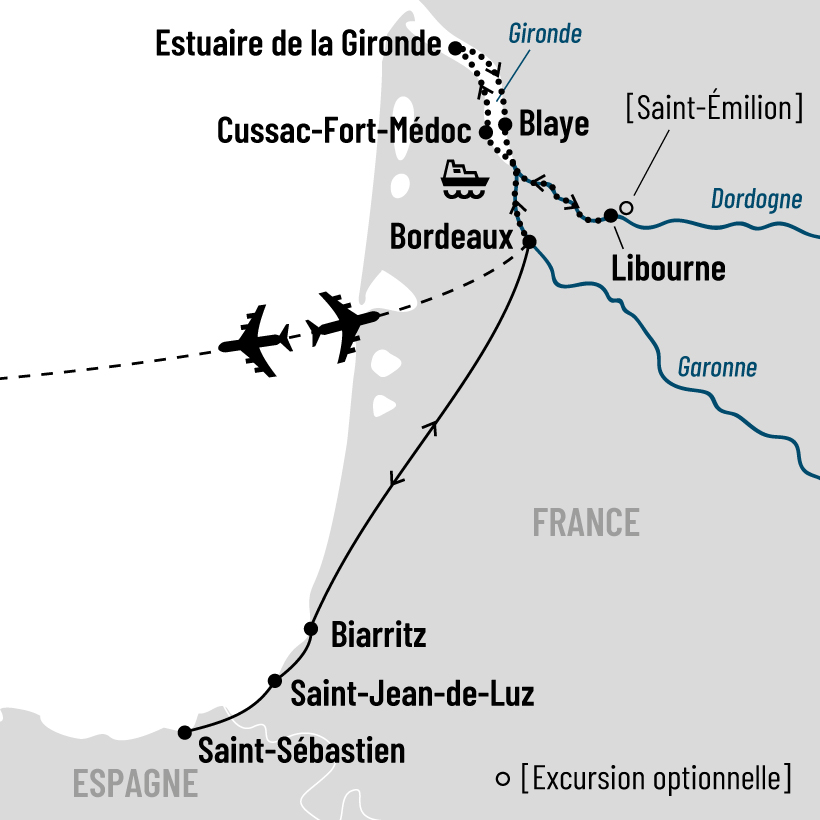 Croisière au pays des vins de Bordeaux map