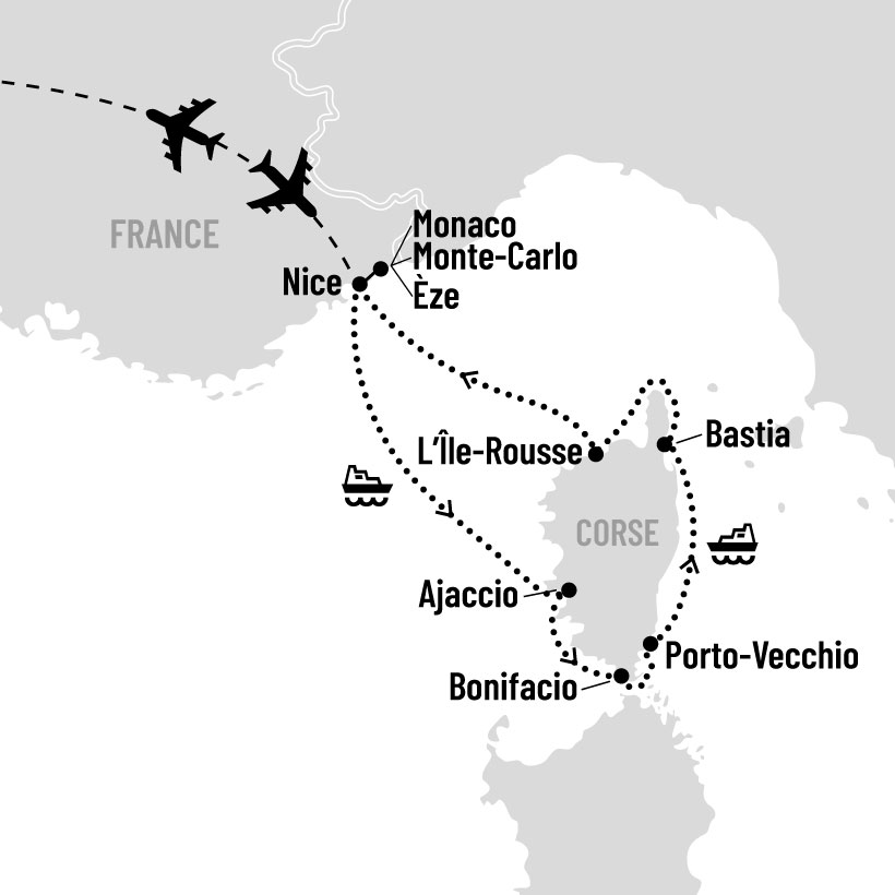 Croisière en Corse et découverte de la Côte d'Azur map