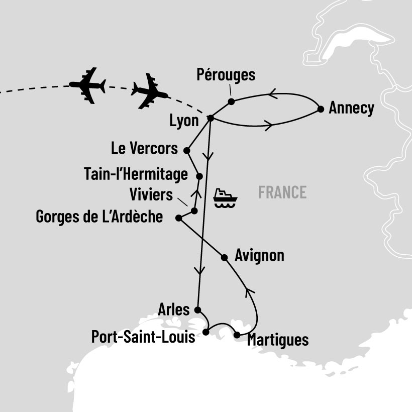 Croisière sur le Rhône provençal et Lyon map