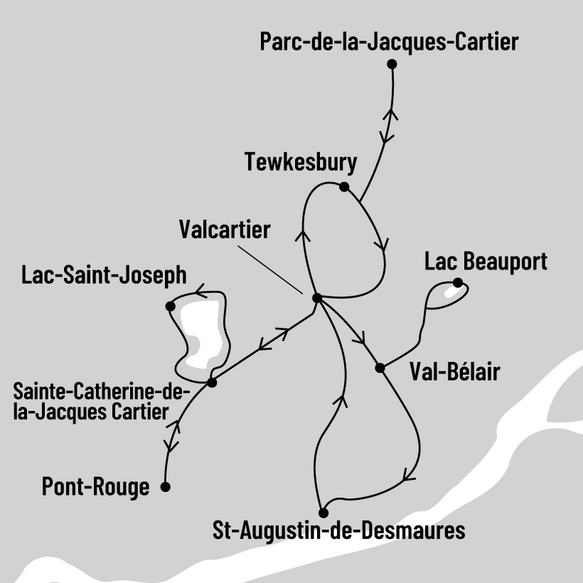 Cyclotourisme dans la Vallée de la Jacques-Cartier map