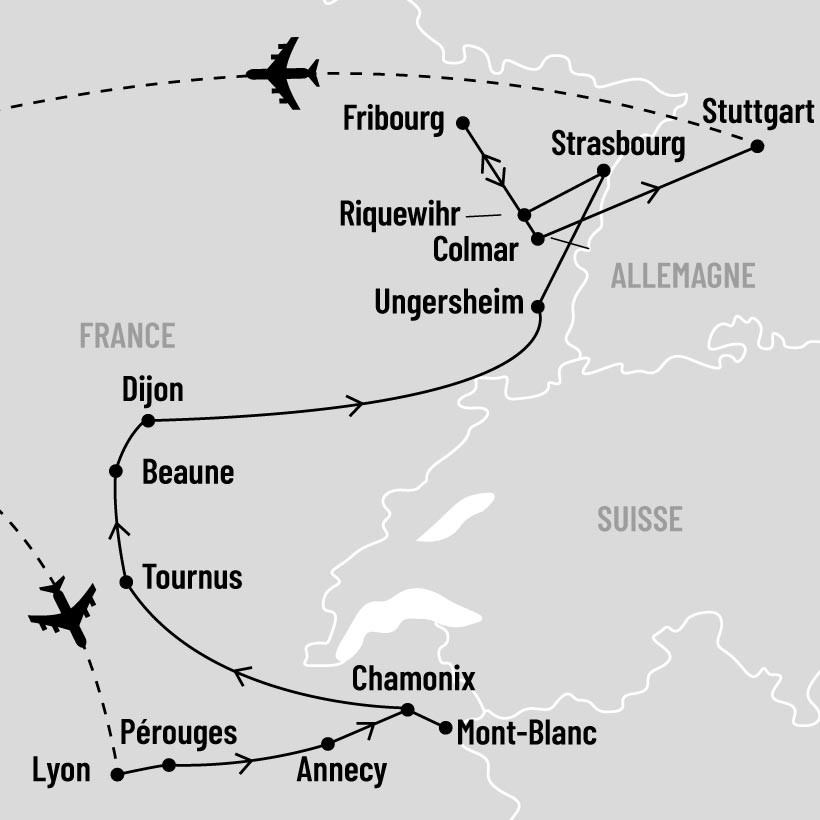 De Lyon à l'Alsace, l'Est de la France map