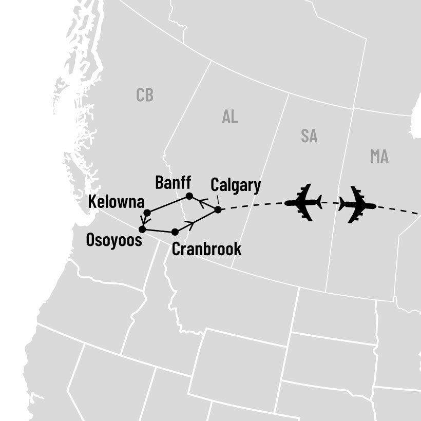 Des Rocheuses à l’Okanagan :  Nature, Histoire et Saveurs map
