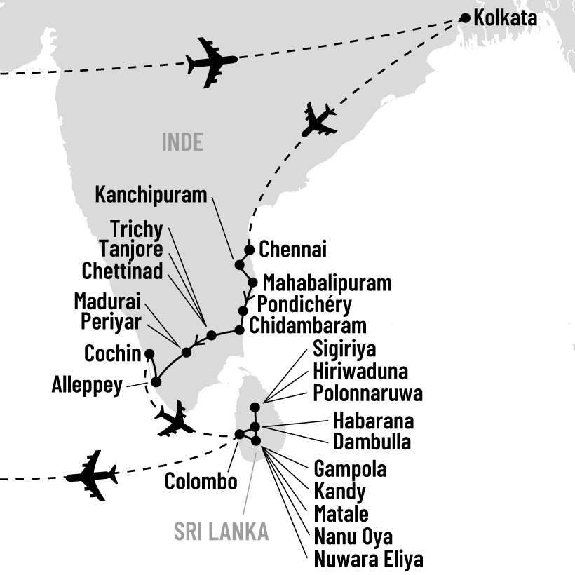 Envoûtante Inde du Sud et Sri Lanka map