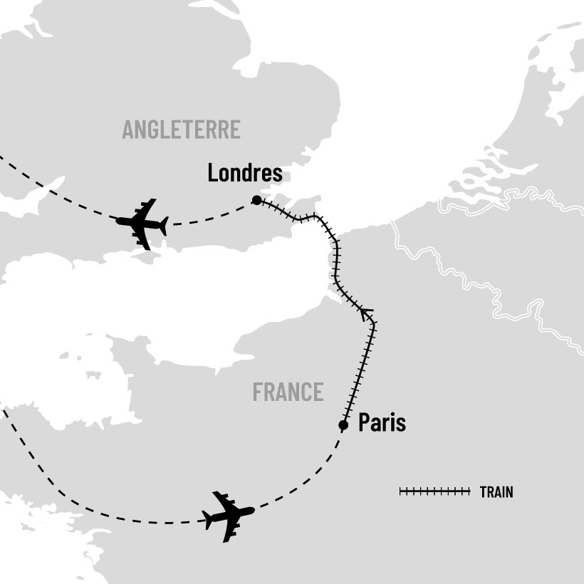 Féerie de Noël à Paris et à Londres en train map