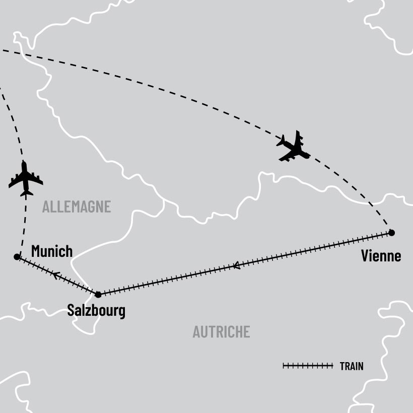 Féerie de Noël à Vienne, Salzbourg et Munich en train map