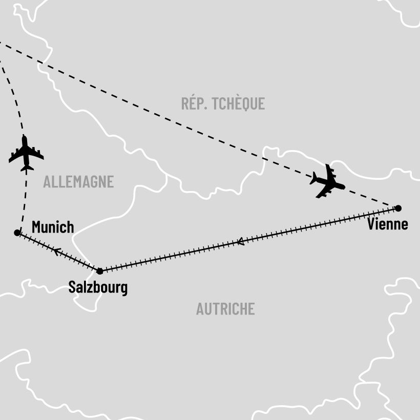 Féerie de Noël à Vienne, Salzbourg et Munich en train map