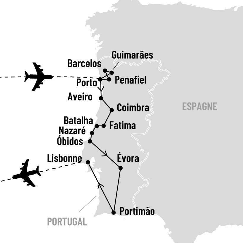 Grand tour et saveurs du Portugal map
