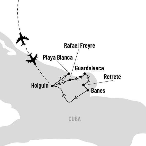 Holguin, Cuba à vélo map