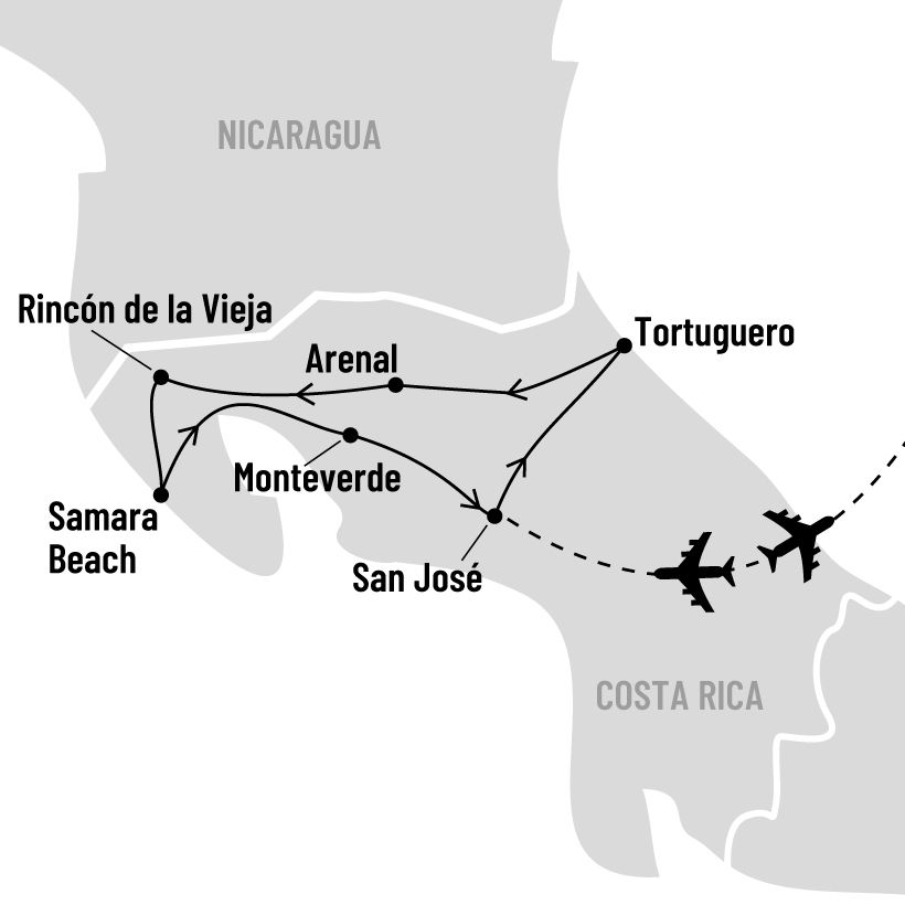 Les incontournables du Costa Rica map