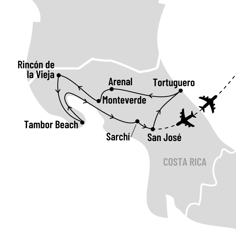 Les incontournables du Costa Rica map