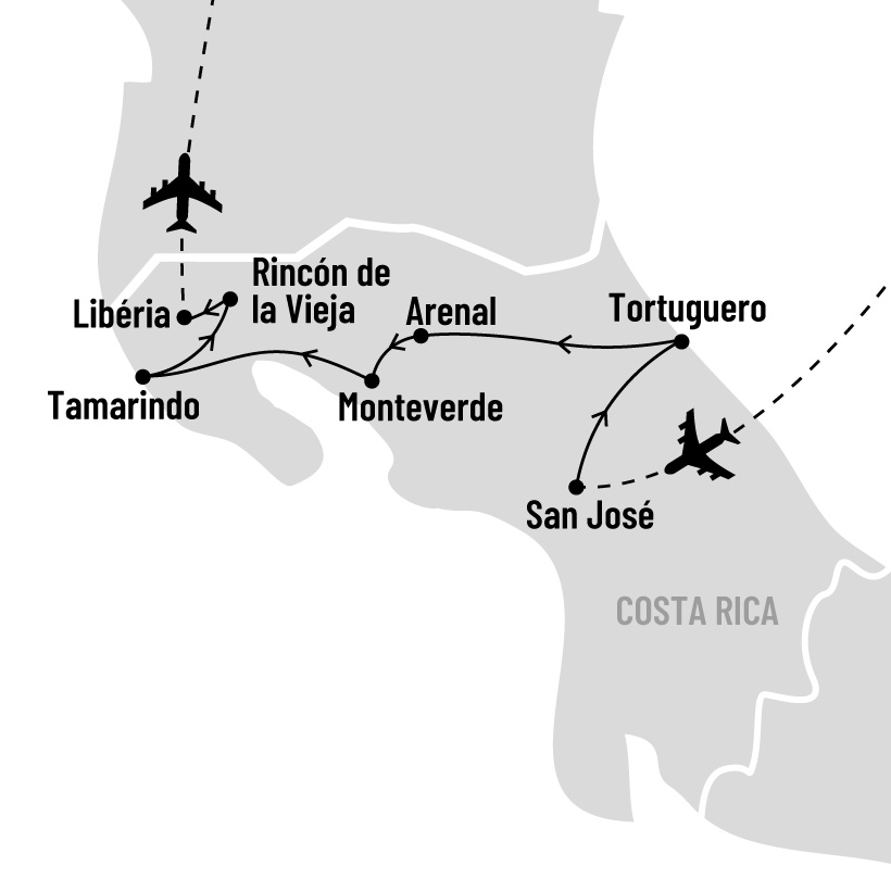Les incontournables du Costa Rica map