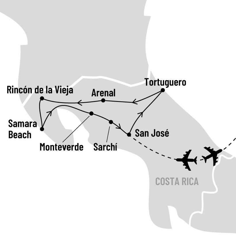 Les incontournables du Costa Rica map